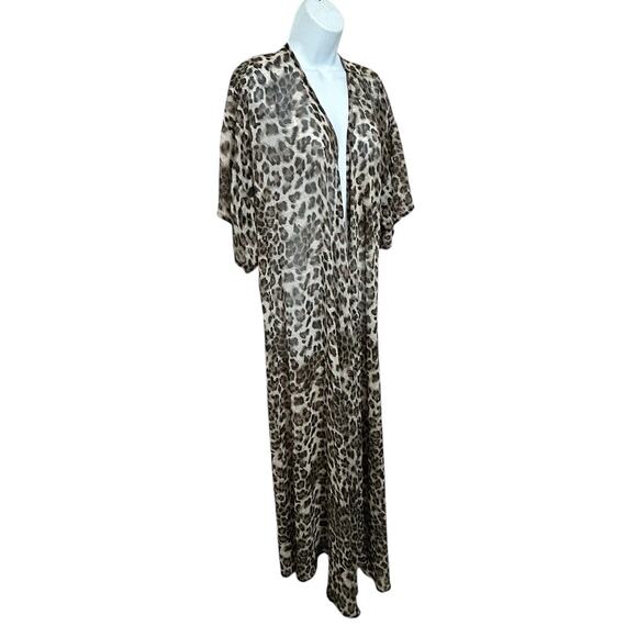 Turquoise Haven Open Kimono Duster Top Sz S/M Animal Print Short Sleeve Long - Picture 6 of 7